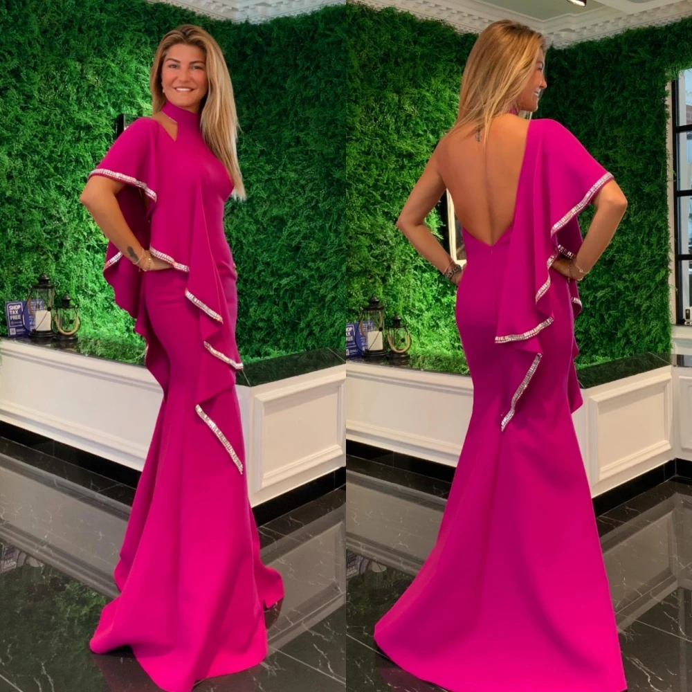 Jiayigong  Satin Beading Ruffles Draped Graduation Mermaid High Collar Bespoke Occasion Gown Long Dresses