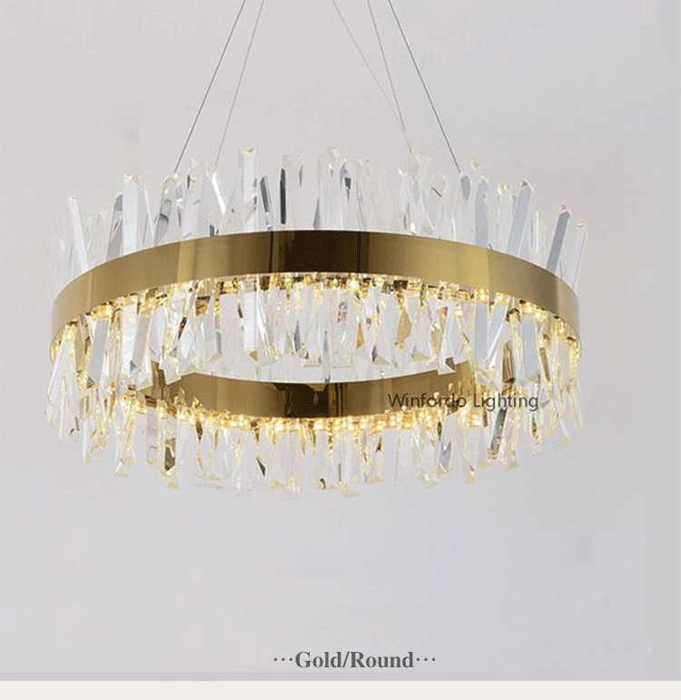 モダンな長方形のLEDクリスタルシャンデリア,ゴールドとクロームカラー