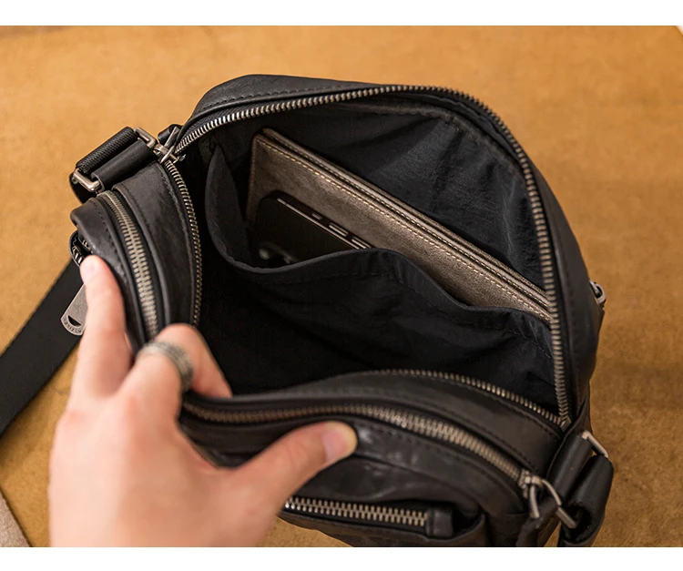 Modedesigner handgefertigte Umhängetasche aus echtem Leder für Herren, Wochenende, Party, Arbeit, Rindsleder, Teenager, Tabletten, Umhängetasche – Detail 15