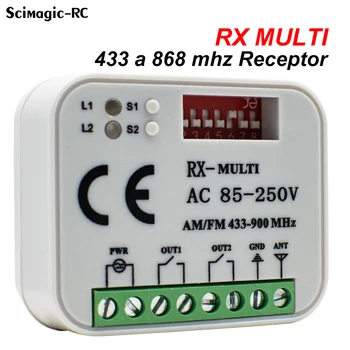 Rx 멀티 433-868 Mhz 멀티 주파수 차고 문짝 리모컨 리시버, 2CH 범용 8 딥 멀티 브랜드 컨트롤러, 7V -250V