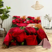 Red Rose Queen Sheet Set Girl Lovers Room Flowers Bedding Set Bed Sheets and Pillowcases Bedding Flat Sheet Bed Sheet Set 2