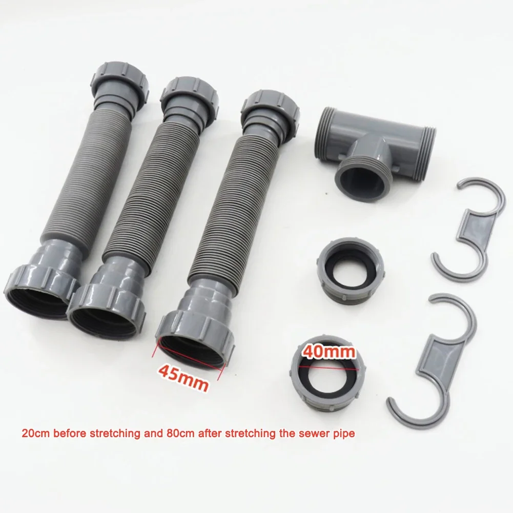 Adjustable Double Sink Drain Kit: Flexible 1-1/2 & 1-1/4 Inch P Trap Sink Drain Adjustable Pipes Leak-Proof Accessories