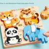 4 in 1 3D Wooden Puzzles Educational Cartoon Wooden Rainbow Blocks Puzzle Intelligence Animal Wooden Toddler Puzzles Children 3