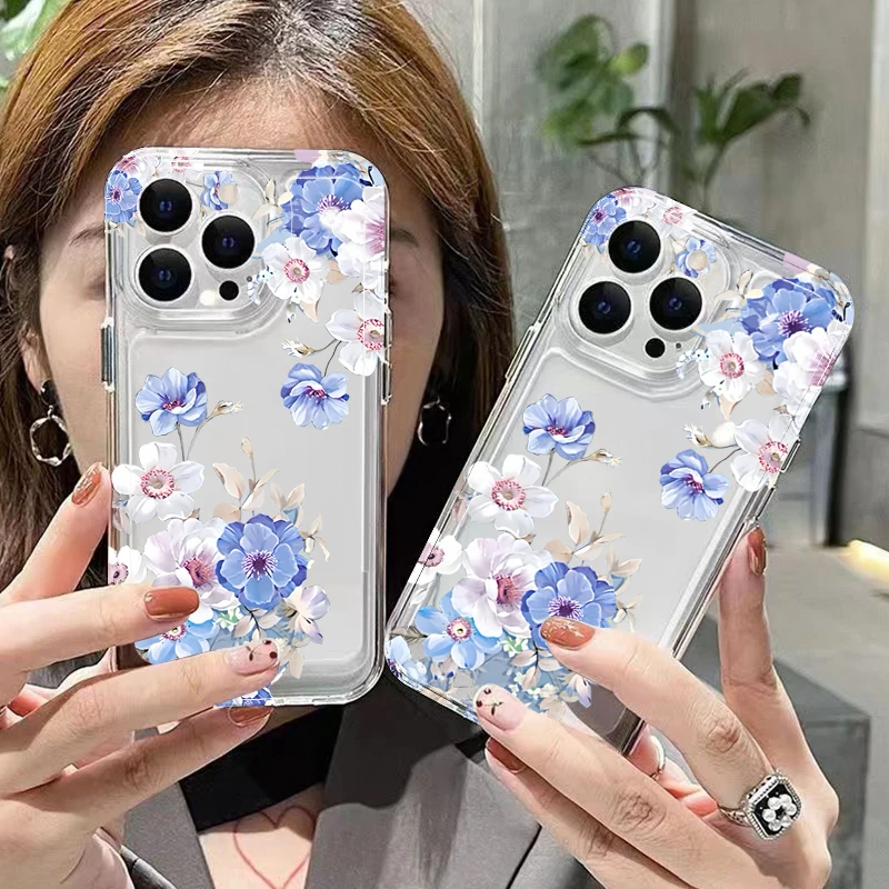 Floral Transparent Shockproof Soft TPU Phone Case with Bumper Cover