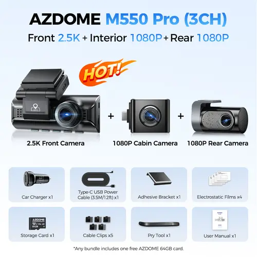 Upgrade AZDOME M550 Pro Dash Cam 4K Front Dashcam Auto 5.8Ghz Wi-Fi GPS G-sensor Car DVR 6 IR Night Vision Parking Monitor - Image 9
