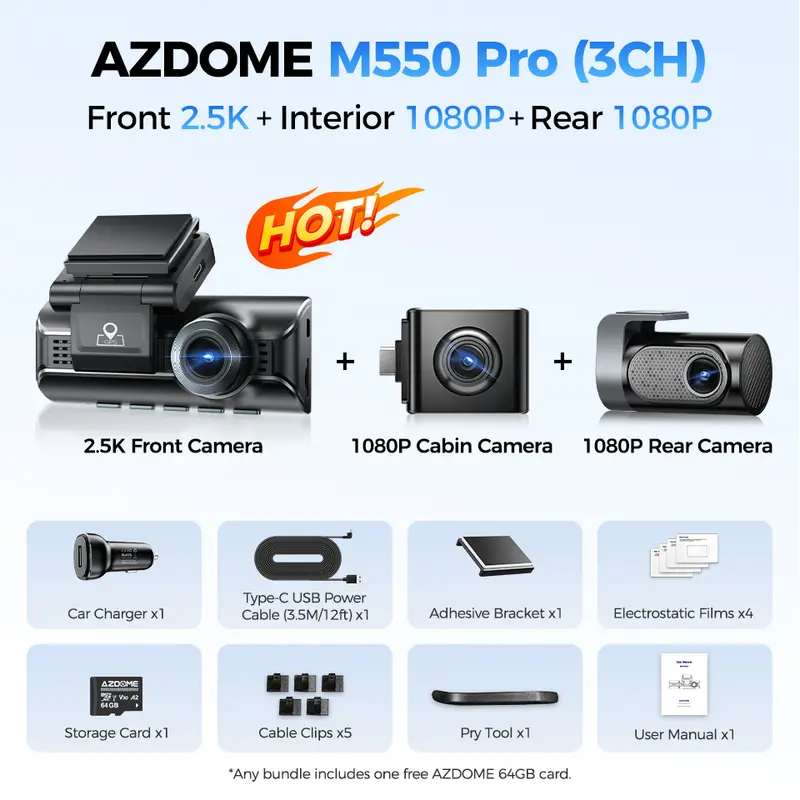 Upgrade AZDOME M550 Pro Dash Cam 4K Front Dashcam Auto 5.8Ghz Wi-Fi GPS G-sensor Car DVR 6 IR Night Vision Parking Monitor - Image 9
