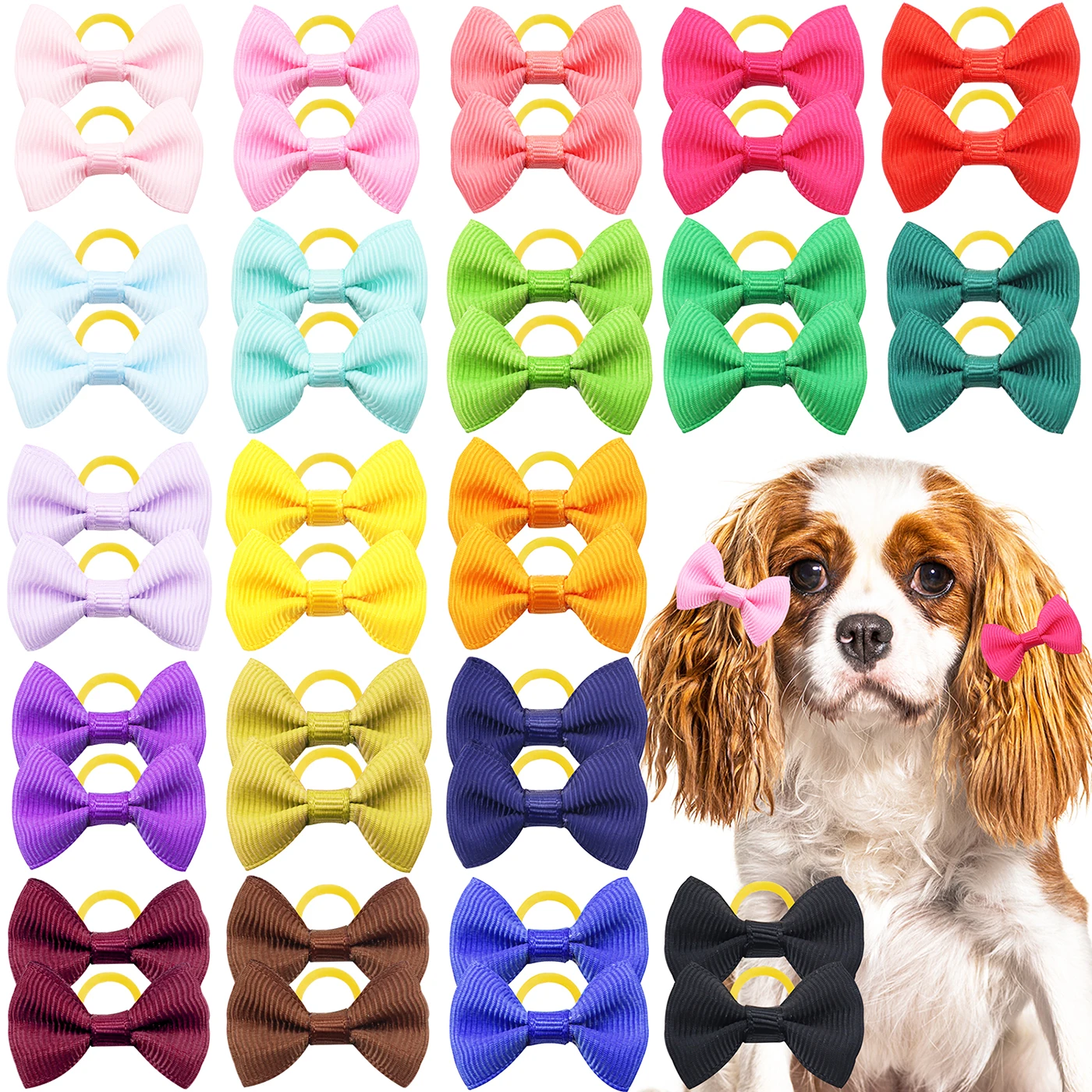 

50/100Pcs Dog Hair Bows Yorkshire Hair Bowknot Mix Colors Dog Bows Accessories With Rubber Bands Pet Cat Grooming Hair Bows