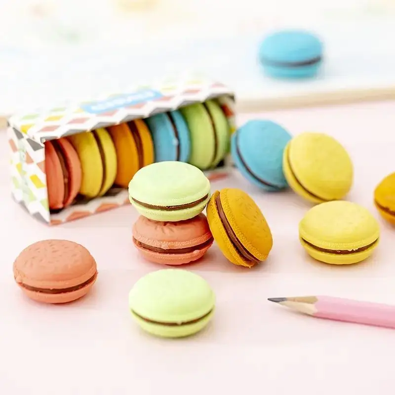 10pcs Children Eraser Stationery Macaron Colored Sandwich Biscuit Eraser Creative Cute Elementary School