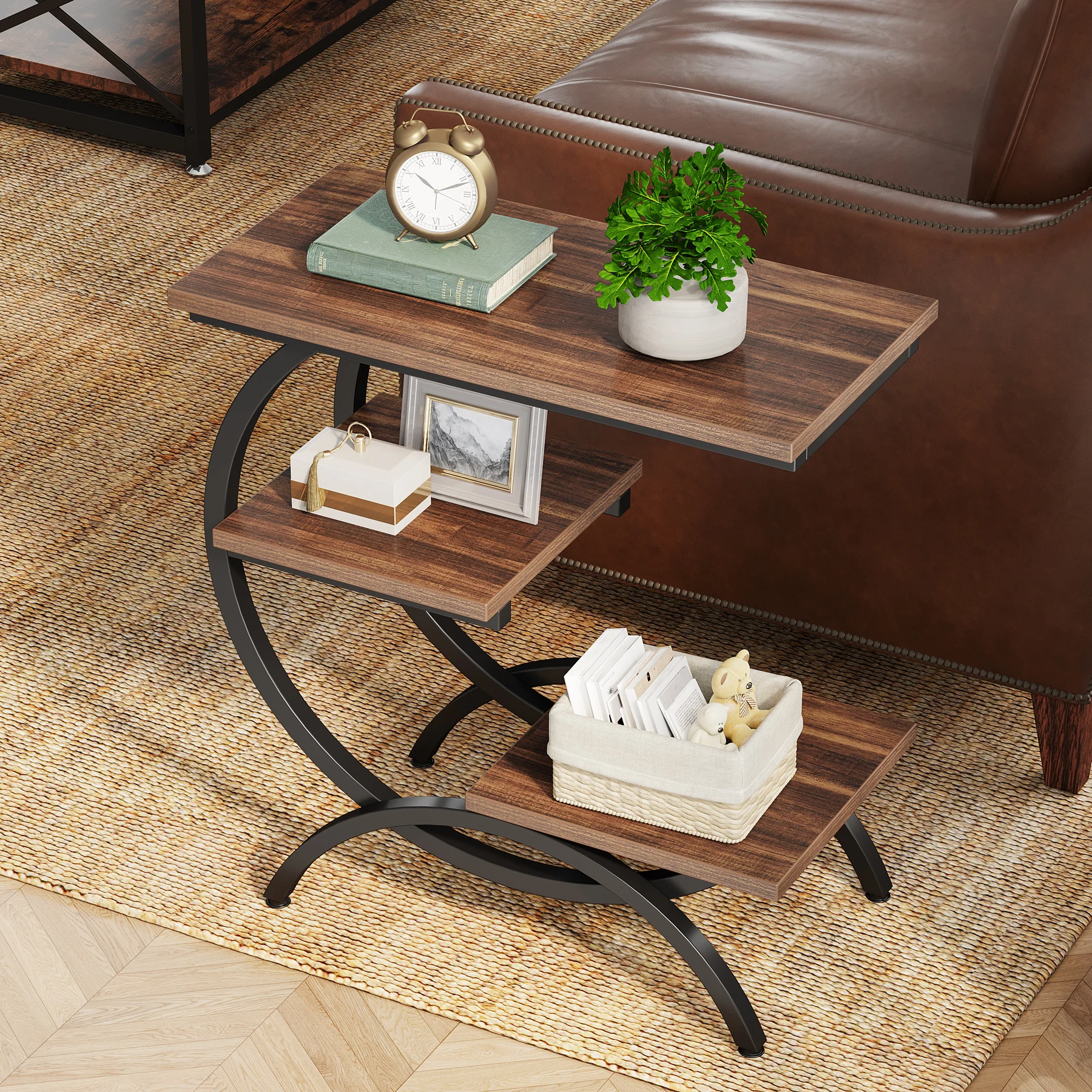 Tribesigns Industrial 3-Tier C-Shaped End Table 5