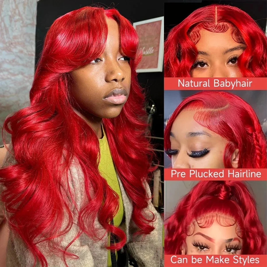 30 40 inch Hot Red 13x6 Hd Lace Frontal wigs Human Hair Wigs Brazilian Red Colored Body Wave 13x4 Lace Front Wig Wig For Women 4