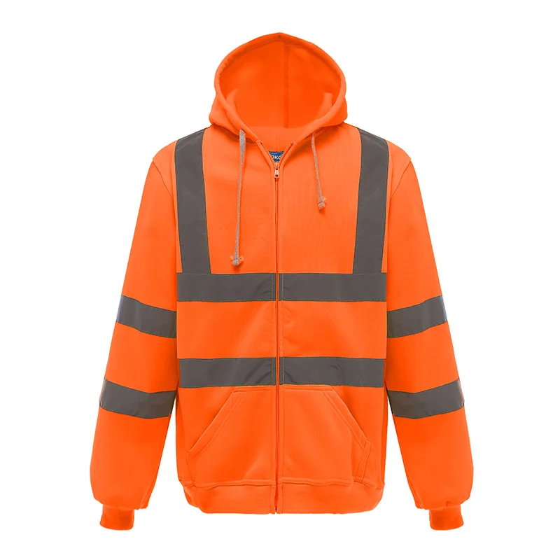 Hi Vis 건설 노동자 안전 후디, 남성용 맨투맨 스트리트웨어, 지퍼 풀오버, 반사 줄무늬, 캐주얼 작업복