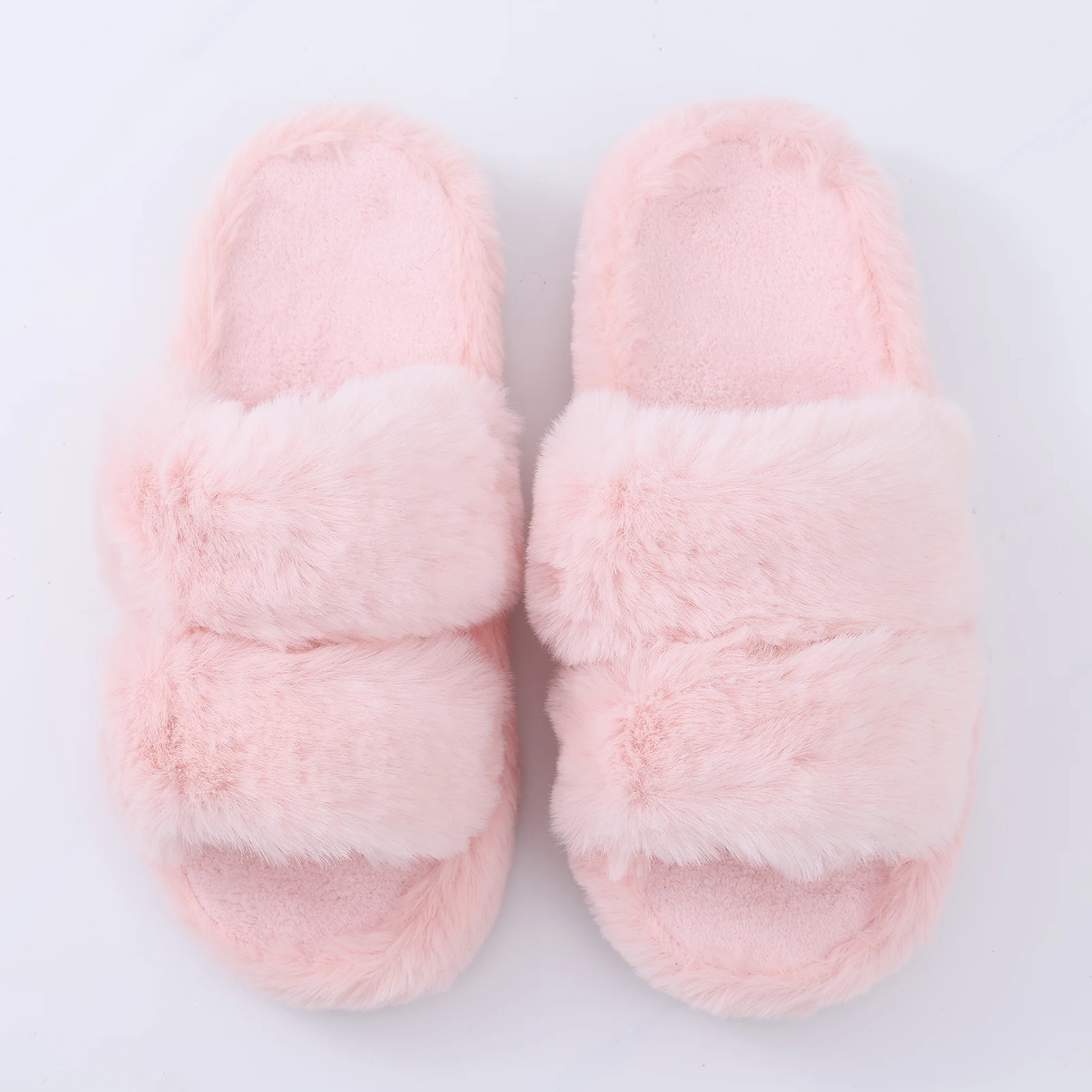 Women Winter Fuzzy Plush Open Toe Slippers