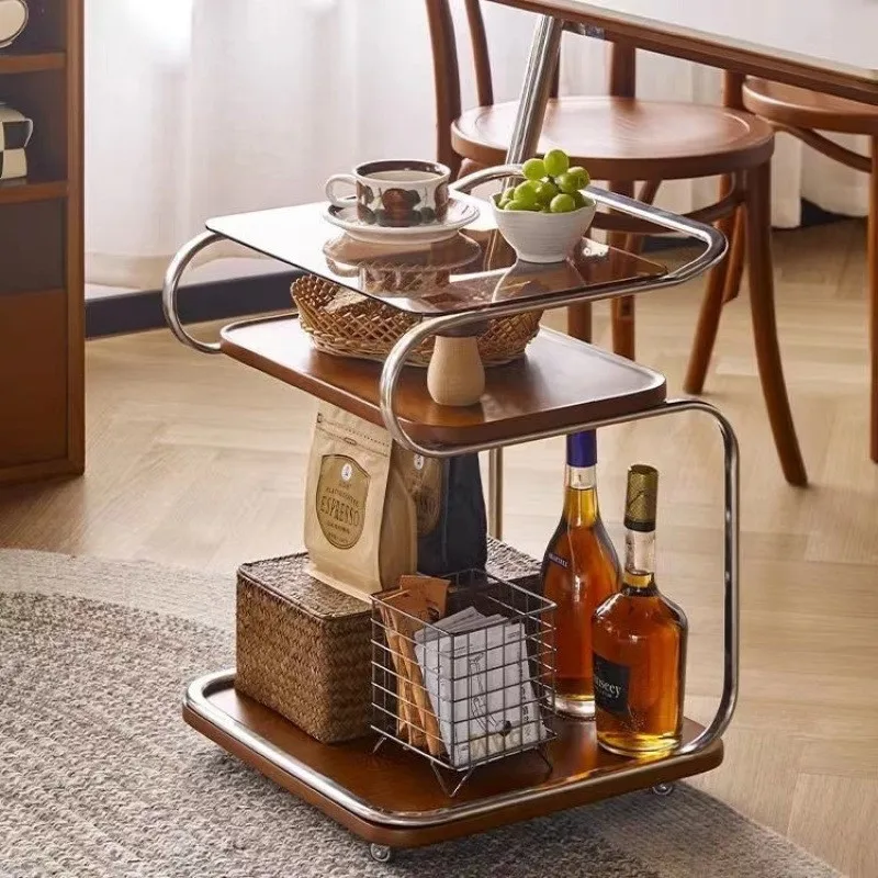 Home Side Carts With Wheels Living Room Antique Sofa Coffee Table Corner Nordic Mobile Dining Car Storage
