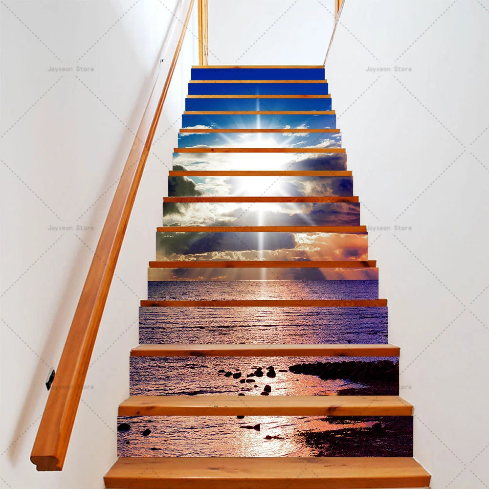 Floor Stickers 3D Landscaping Staircase Vinyl PVC Waterproof Self-Adhesive Dustproof 6pcs & 13pcs