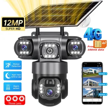 V380 Pro 12MP 10X Zoom Triple Lens 4G Solar Camera Outdoor Three Screen PIR Motion Detection Security Surveillance CCTV Cameras 1