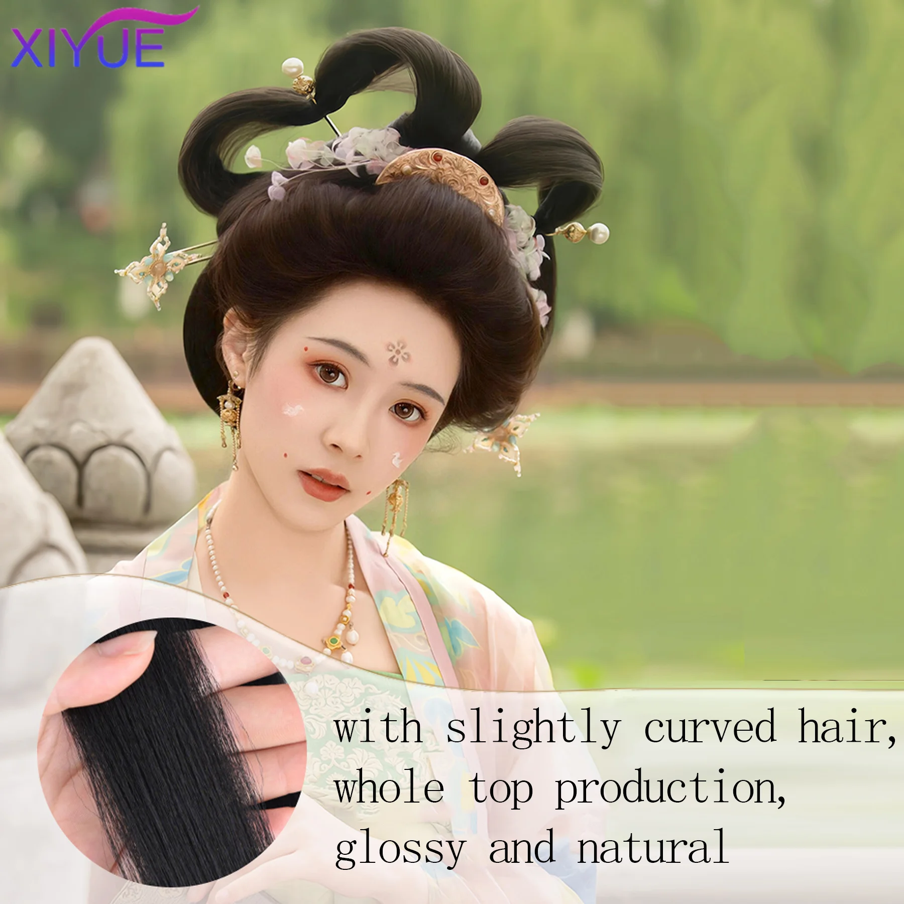 XIYUE Chinese Traditional Retro Black Hair Chignon Synthetic Fake Hanfu Hair Bun Pad High Ancient Princess TV Cosplay Wig