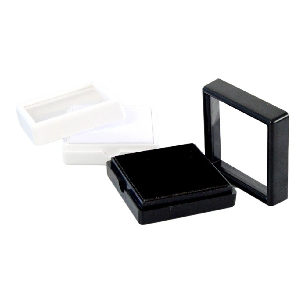 20pcs Square Plastic Diamond Presentation Box 2 Colors Small Window DIY Jewelry Dispaly Case Supplies with Sponge 4.1x4.1x1.6cm
