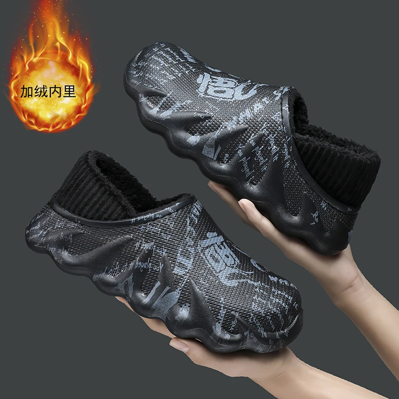 

Waterproof Winter Women Men Cotton Slippers Warm Plush Non-Slip Outdoor Cozy Home Thick Flat Sole Couple Ladies Fur Boots Shoes