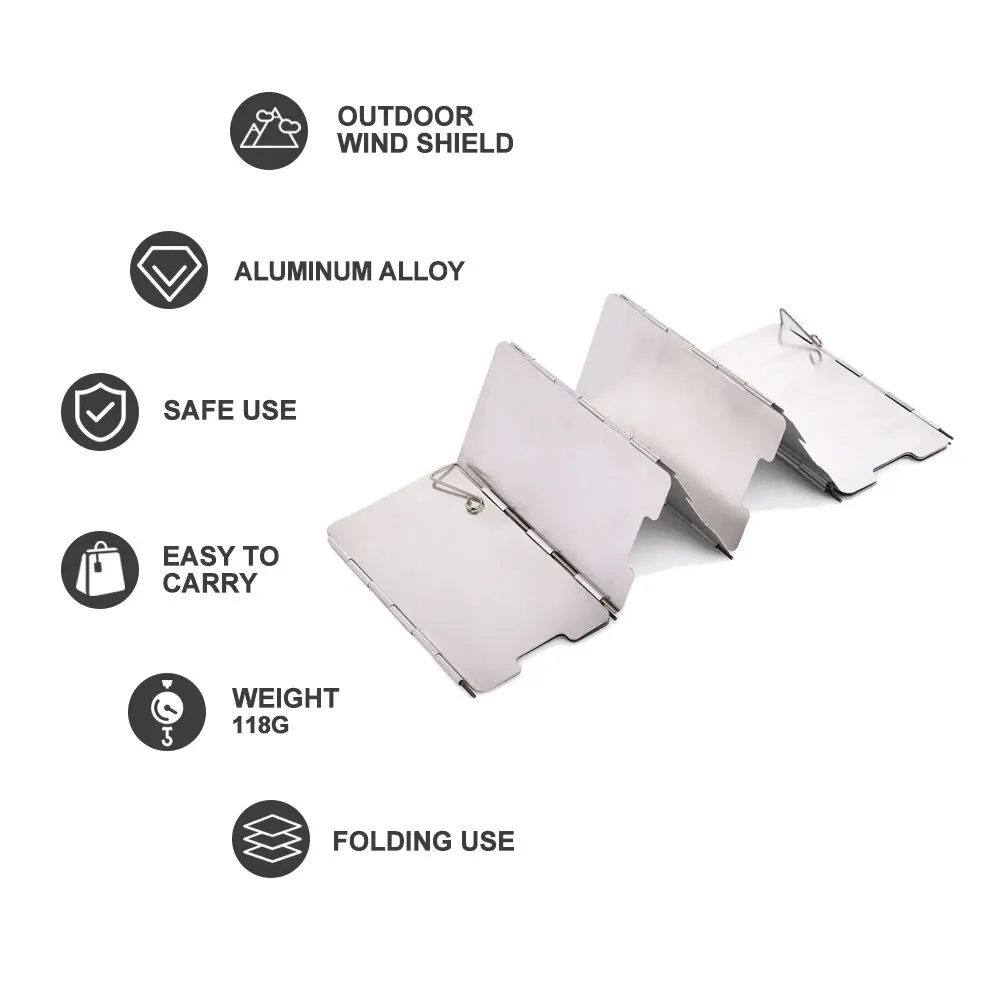 Camping Stove Accessories Camping Portable 9 Plates Stove Wind Shield Folding Outdoor Picnic BBQ Gas Burner Windproof Screen Guard Cookware Supplies