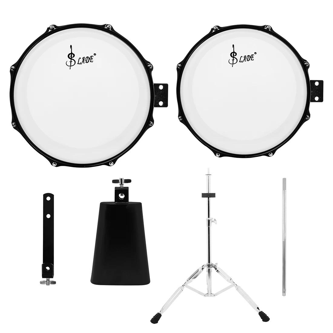SLADE Timbales Drum Set 13&times;8 14&times;8 Black Two Pack with Cowbell Outstanding Tone Classic Finish Strong Durability for beginners