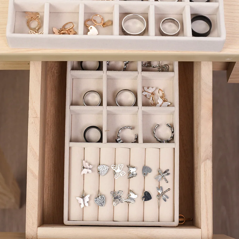 Velvet Jewelry Display Tray Case Stackable Exquisite Jewellery Holder Portable Ring Earrings Necklace Organizer Box Hot Sales