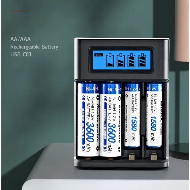 LCD Display AA  / AAA Battery USB Charger 4 Slots For NI-MH /NI-CD AA  AAA 1.2V Rechargeable Battery Indicator Battery Charger 2