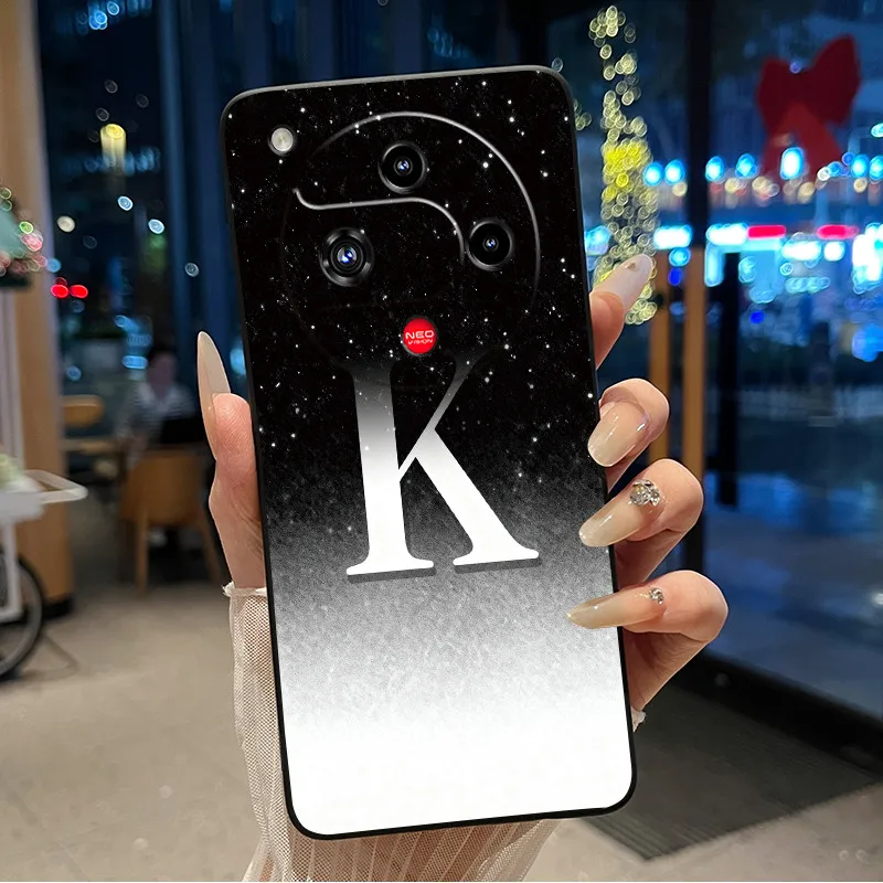 Elegant Anti-Scratch Black Phone Case with A-Z Initial Letter Design