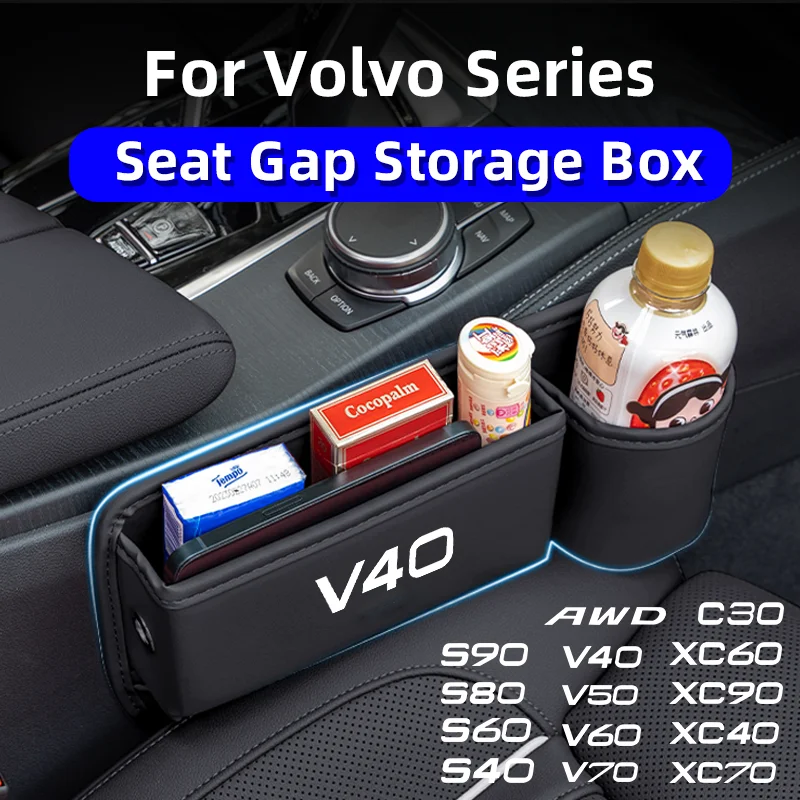 

Leather Car Seat Crevice Storage Box For Volvo V40 V50 V60 V70 XC40 XC60 XC70 XC90 AWD C30 S40 S60 S80 S90 Auto Seat Organizer