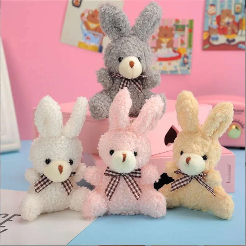 1PCS Size 11Cm New Cute Plush Sitting Bow Rabbit Plush Animal Buuny Toy Pet Fashion Baby Girl Child Gift Animal Doll Keychain