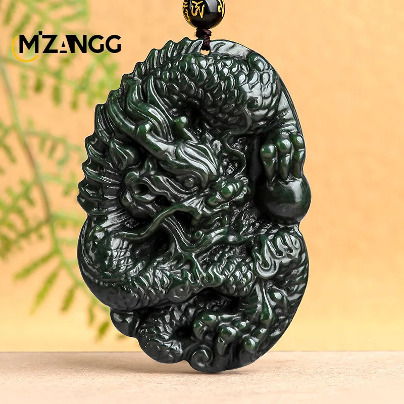 

Natural Hetian Jade Green Jade Dragon Plate Exquisite Carving Zodiac Dragon Pendant High-grade Domineering Men & Women Necklace