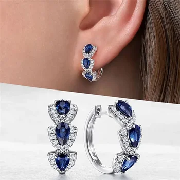 Luxury Blue CZ Hoop Earrings – Trendy Wedding & Anniversary Jewelry