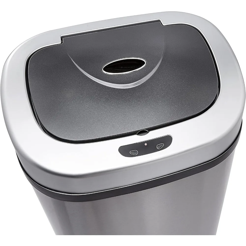 Automatic Trash Can with Lid, Hands-Free, Stainless Steel, D-Shaped 80 l, 2 Bins