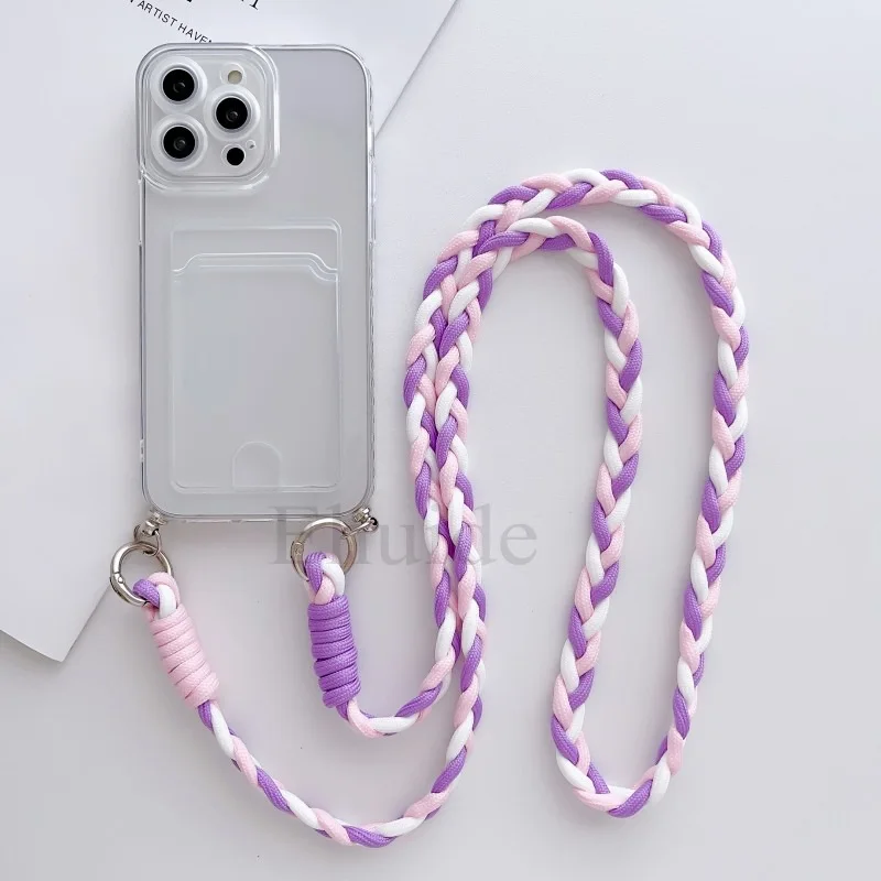 Crossbody Strap Case with Braid Lanyard, Neck Cord, and Clear Card Slot Cover