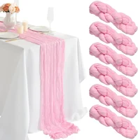 90*180CM Pink Cheesecloth Table Runner Romantic Wedding Dining Table Decoration Pink Tablecloth For Bridal Party Christmas 1