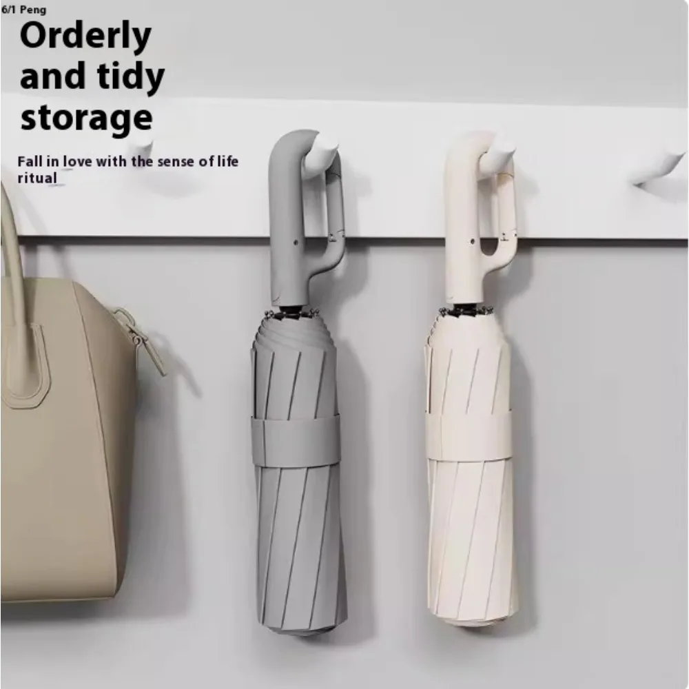 Automatic Reverse folding umbrella wind resistant umbrella windproof umbrella with Carabiner Handle Compact Travel Umbrella