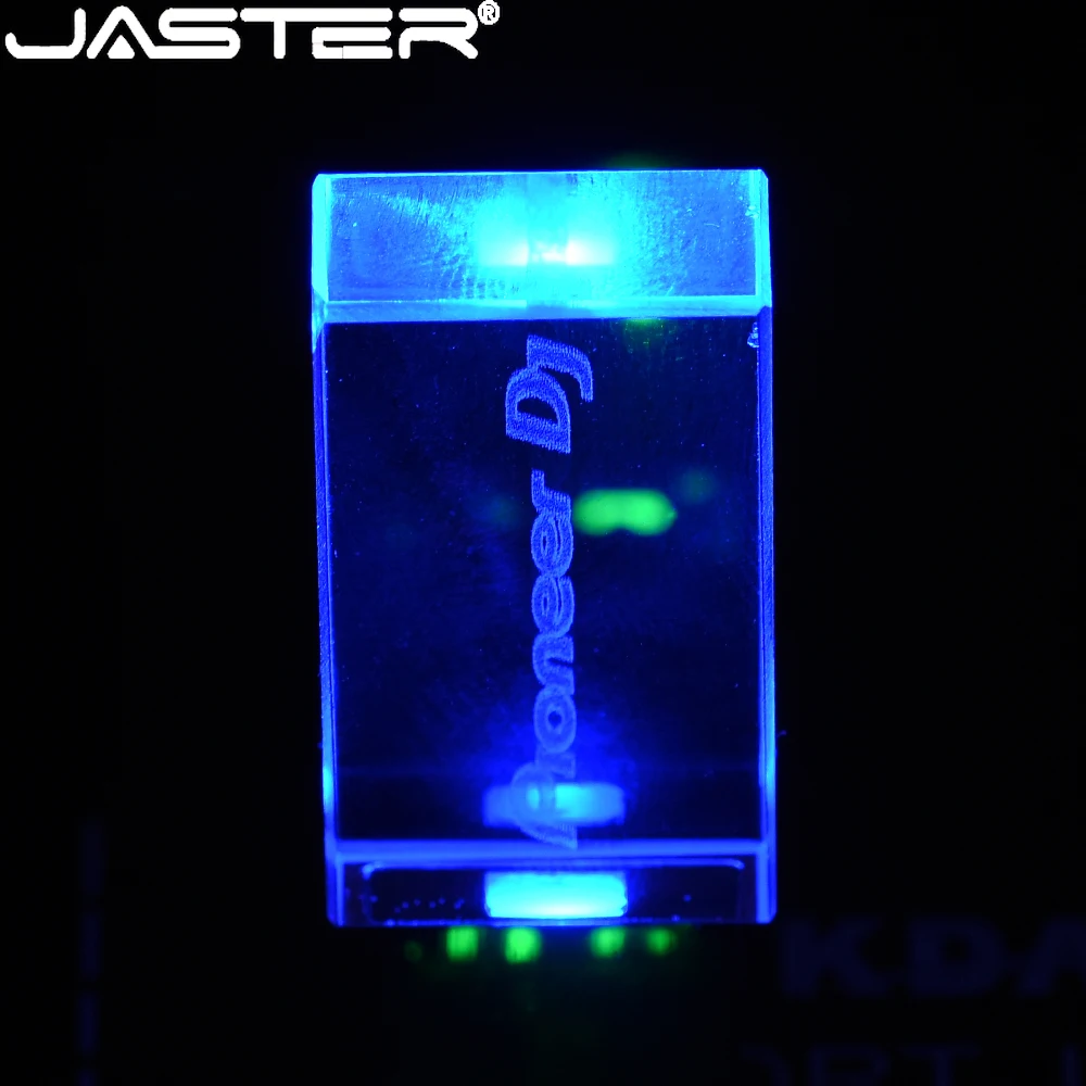 JASTER-새로운 USB 플래시 드라이브 2.0 64GB 32GB 펜 드라이브 16GB 크리스탈 컬러 LED 라이트 8GB, 커스텀 로고 메모리 스틱, 컴퓨터 사무용품 부품, 예쁜, 선물하기 좋은, 커스텀