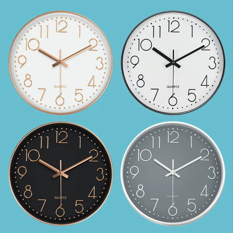 Nordic 12" Wall Clock Silent Round Wall Clocks Gold Border for Living
