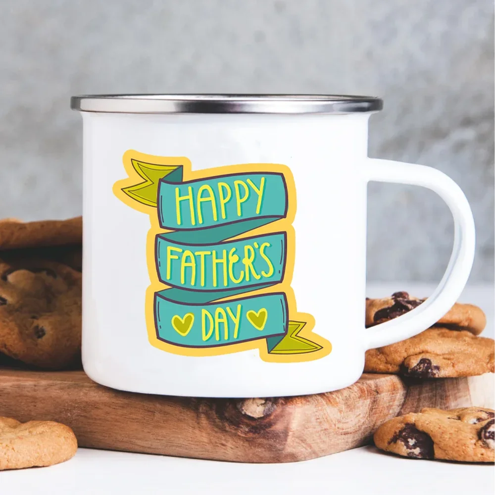 

Happy Father's Day Enamel Mug White Handled Cup Coffee Tea Enamel Mug Drink Water The Best Original and Fun Father's Day Gift