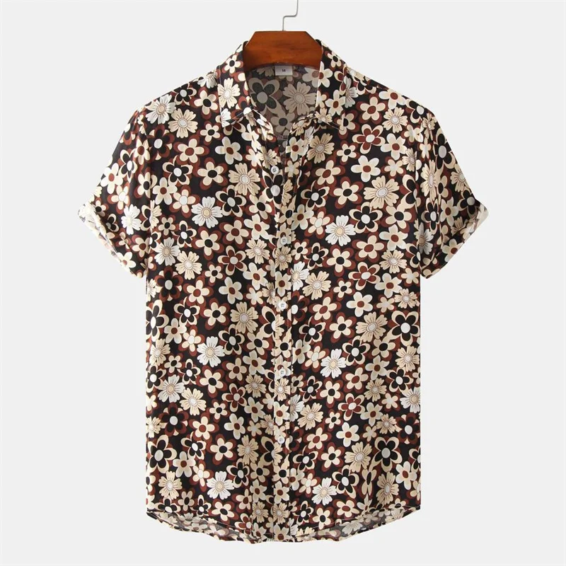 

Hawaiian Flower Leaves 3d Print Shirt For Men Casual Beach Holiday Lapel Blouse Fashion Short-Sleeved Street Summer Shirts