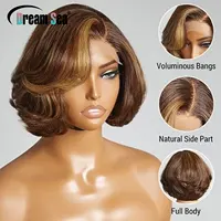 Perruque Bob Lace Frontal Wig brésilienne Remy, cheveux courts à reflets blonds, densité 200, partie latérale, 13x4, coupe Pixie, pour femmes 2