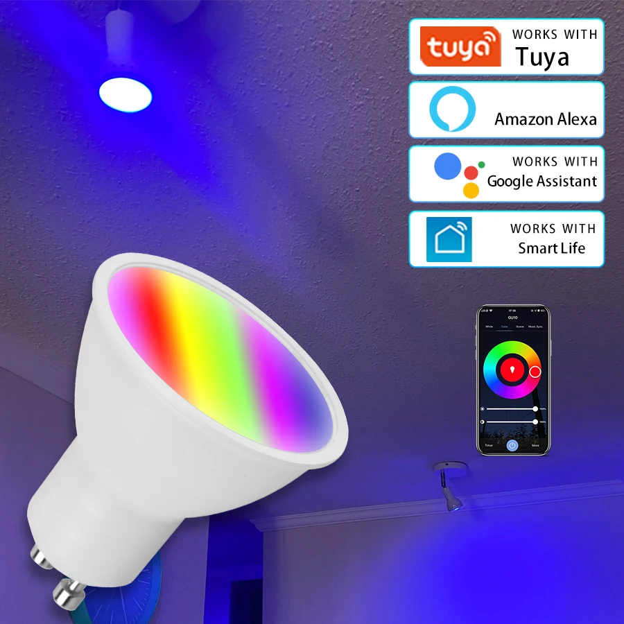 Tuya GU10 WiFi Smart Bulb 220V 110V RGB Dimmable Colour Light 5/7/9W APP Timing Alexa Google Assistant Voice Control LED Lights