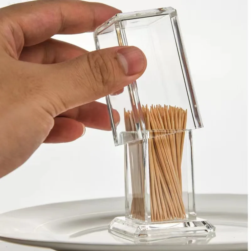 Toothpick storage box thickened acrylic transparent square portable creative convenient home living room
