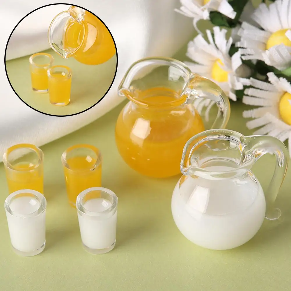 1 Set 1/12 Scale Lemon Water Orange Juice Doll Accessories Coffee Milk Drinking Model Miniature Drinks Jug Cup
