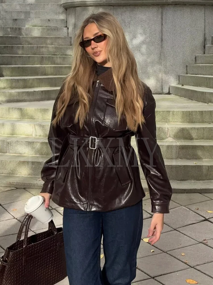 Women's Jacket Autumn Winter 2025 New Fashion Lapel Jackets For Women Long Sleeve Zipper Coat High Street Casual New Outerwear