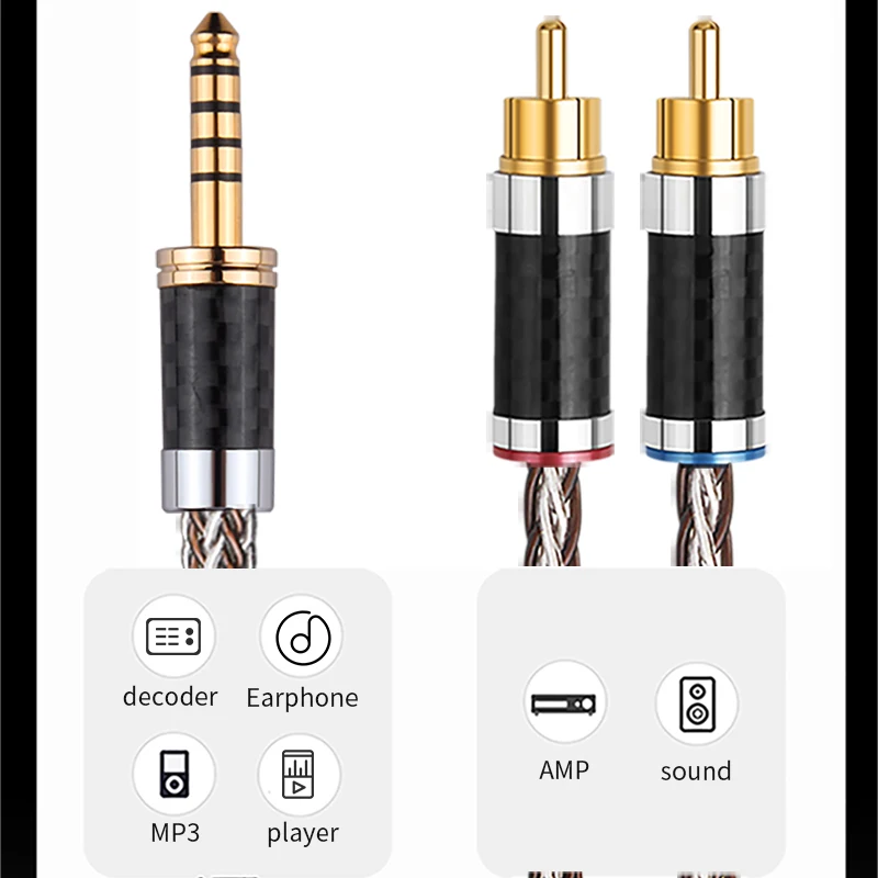 Cabo de Áudio para Home Theater Hifi Stereo Cabo de Balança High-end a y Splitter Amplificador de Áudio Aux a 2rca 44 mm - Image 4
