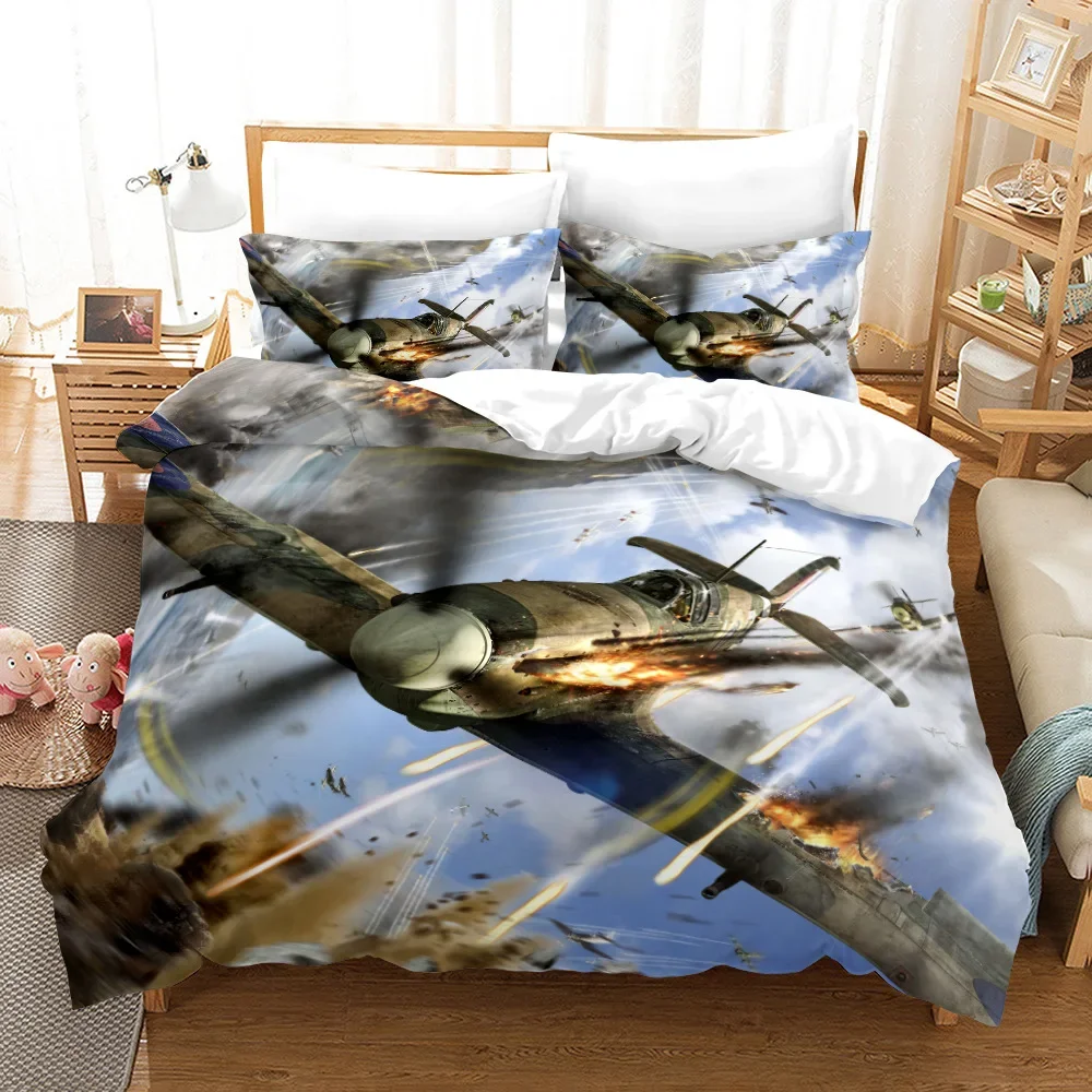 Flugzeug-Kampfflugzeug-Bettbezug, King-/Queen-Size-Bett, fliegendes Kampfflugzeug-Bettwäsche-Set für Kinder, Teenager, Jungen, moderner cooler Flugzeug-Bettbezug – Detail 8