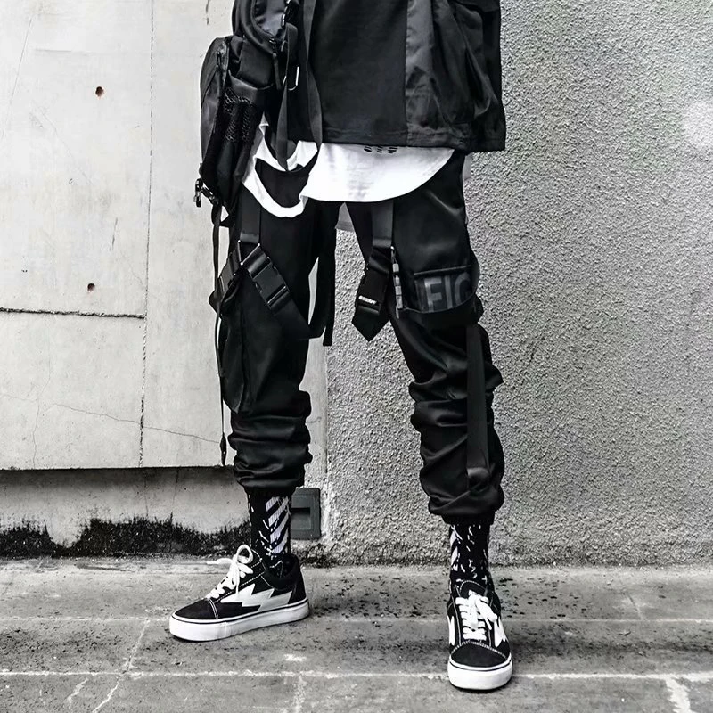 

Men Cargo Pants Men’s Casual Hip Hop Harem Pant Hit Color Pocket Male Trousers Sweatpants Streetwear Ribbons Techwear Joggers