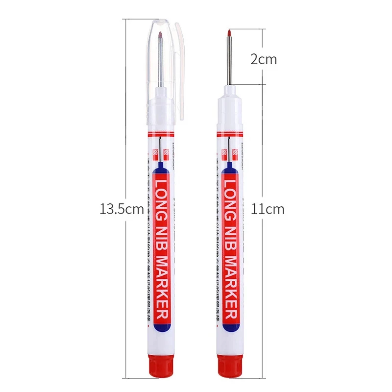 Multi-Purpose Deep Hole Marker Pens with Extended Tip for Bathroom and Woodworking - Available in Red, Black, Blue, and White Ink