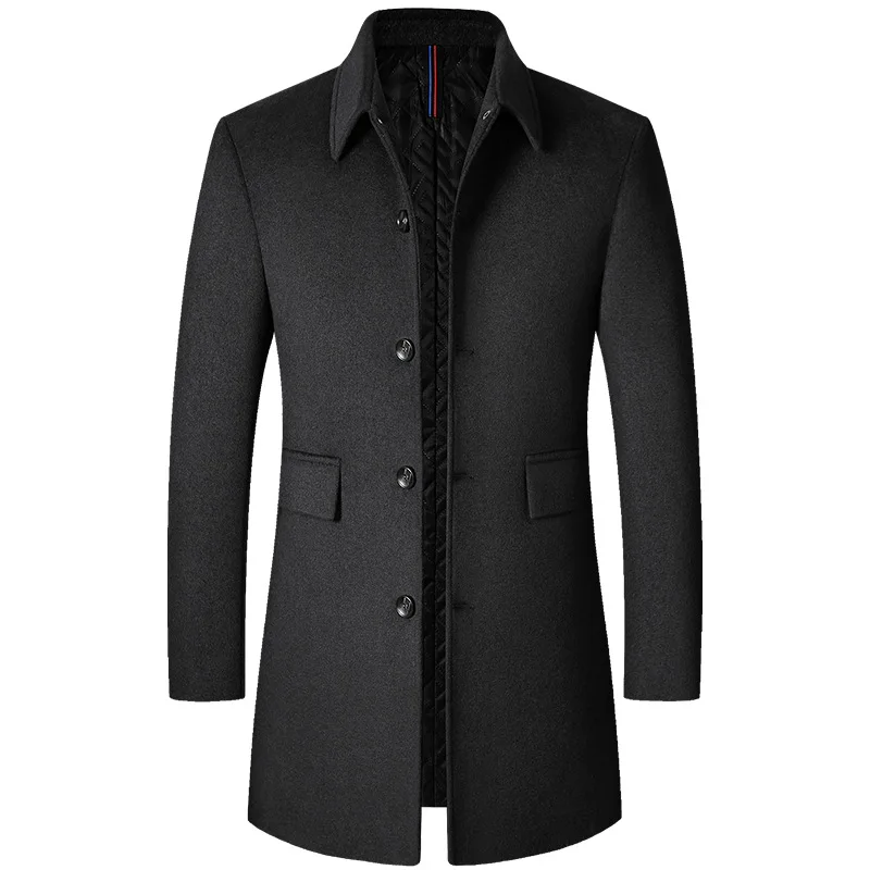 

Men's Woolen Coat Autumn Winter Mid-length Lapel Trench Overcoat Top Male Long Jackets Korean Fashion Veste Homme