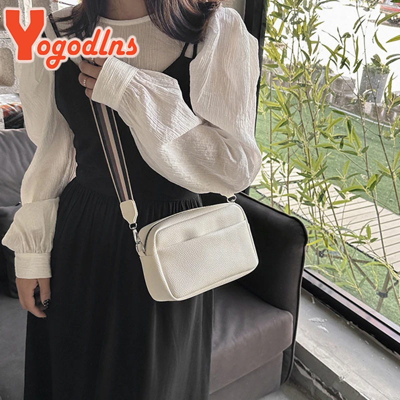Yogodlns Wide Shoulder Strap Small Square Bag Pu Leather Shoulder Crossbody Bags For Women Girls Trendy Messenger Bag Handbags